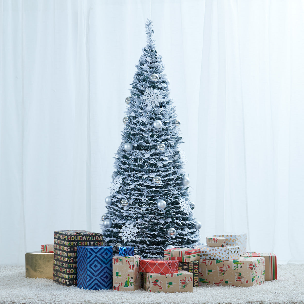 Pop-Up 6 Ft. White Flocked Christmas Tree - image 5