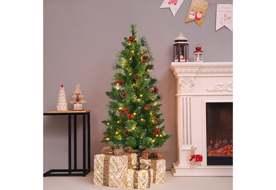 LED Christmas Tree with Red Berries Pine Cones