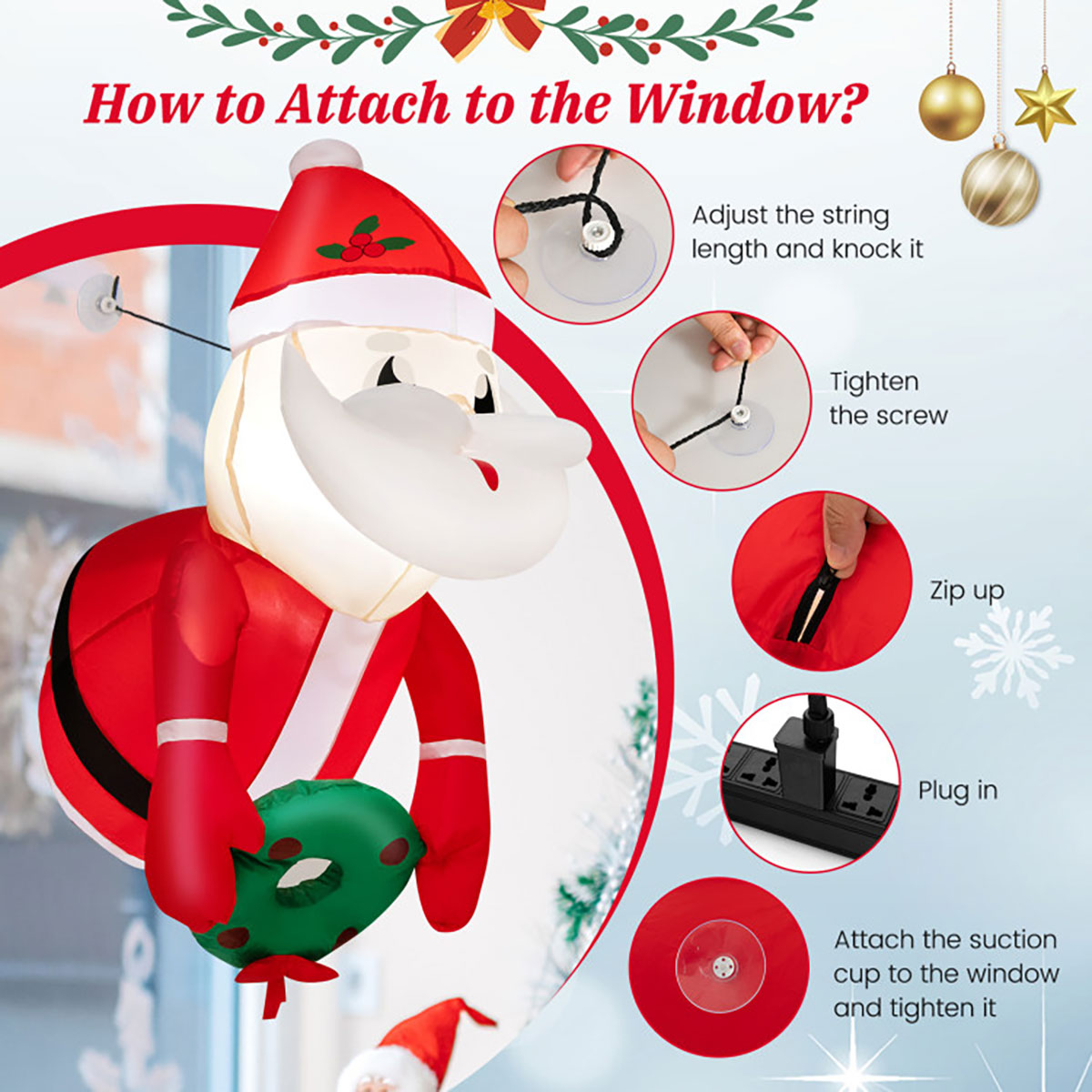 3-Ft. Inflatable Santa Claus with Suction Cups - image 5