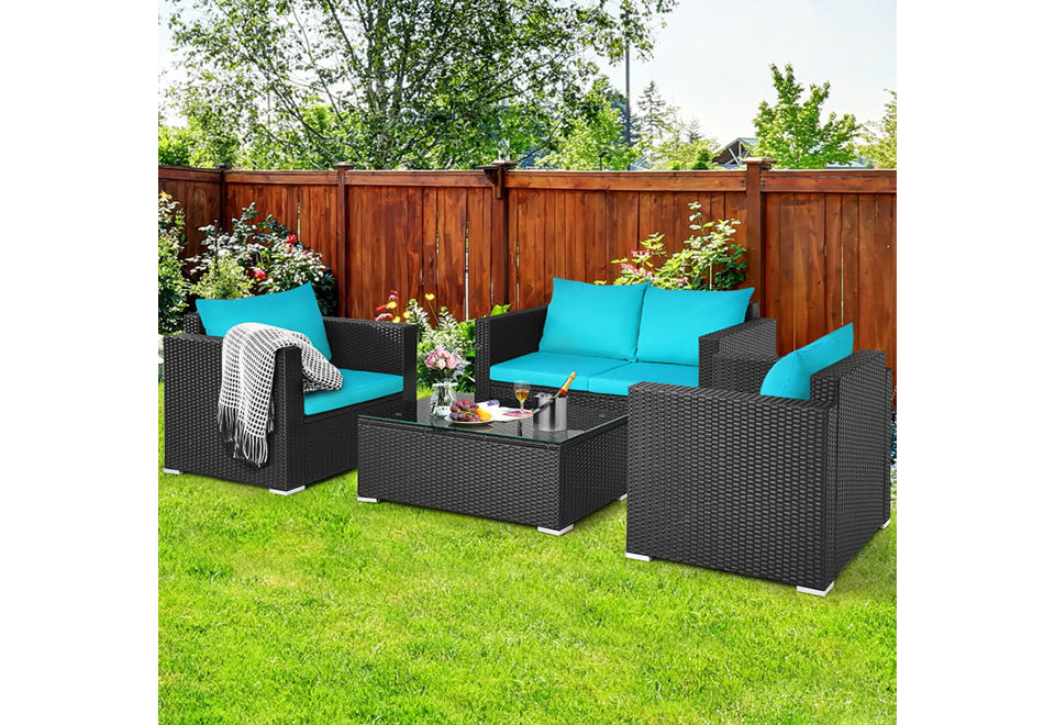 4-Piece Rattan Conversation Patio Set with Padded Cushion - image 2