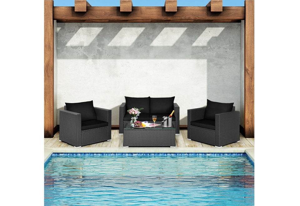 4-Piece Rattan Conversation Patio Set with Padded Cushion - image 15