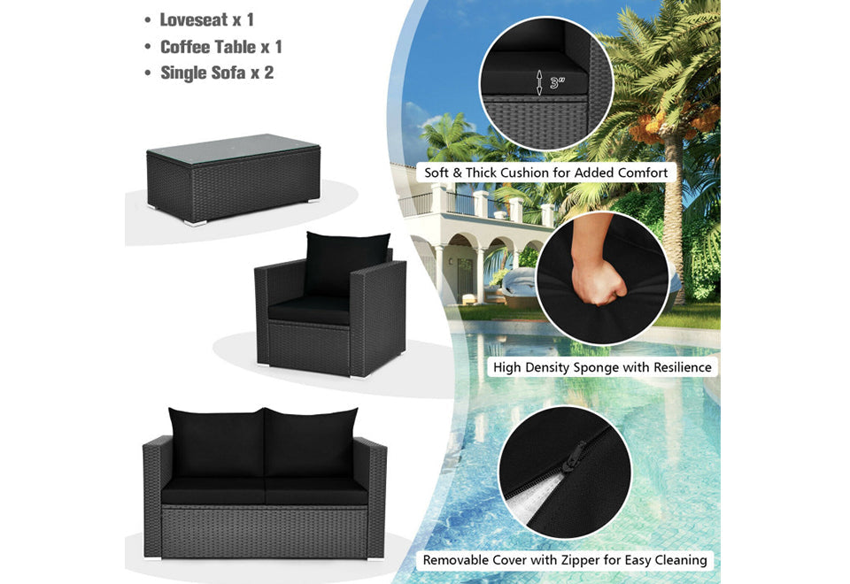 4-Piece Rattan Conversation Patio Set with Padded Cushion - image 6