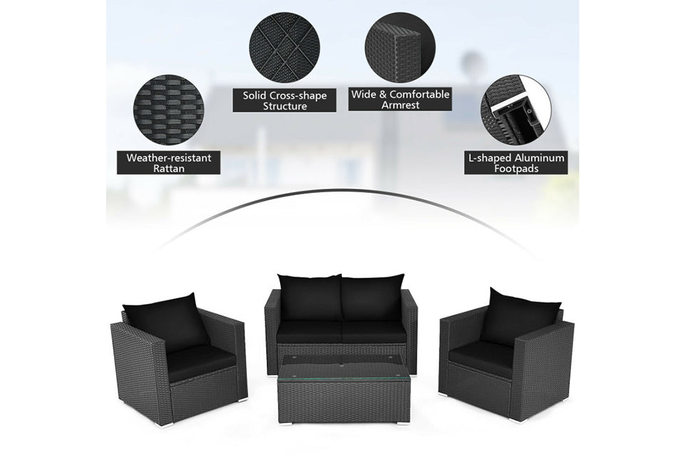 4-Piece Rattan Conversation Patio Set with Padded Cushion - image 17
