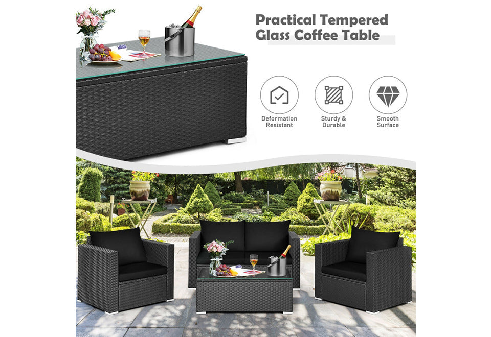 4-Piece Rattan Conversation Patio Set with Padded Cushion - image 8