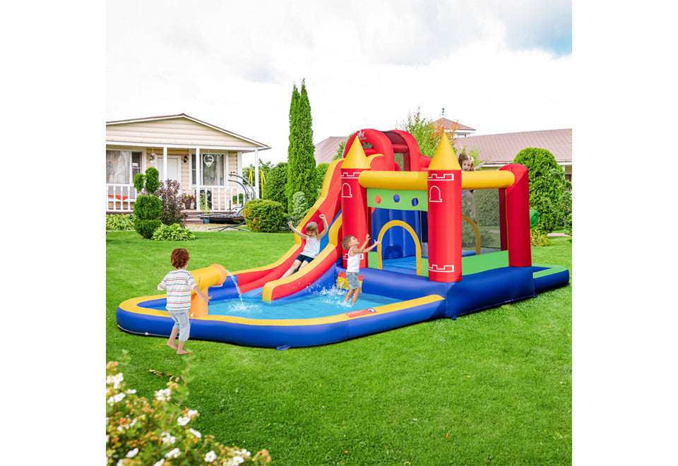 9-in-1 Inflatable Bounce Castle with Water Slide and Splash Pool - image 7