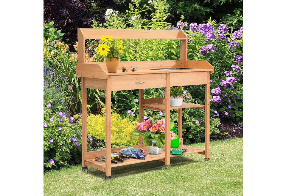 Fir Wood Potting Bench with Sink