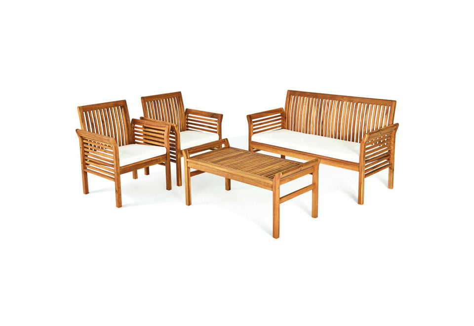 4-Piece Outdoor Acacia Wood Sofa Furniture Set - image 2