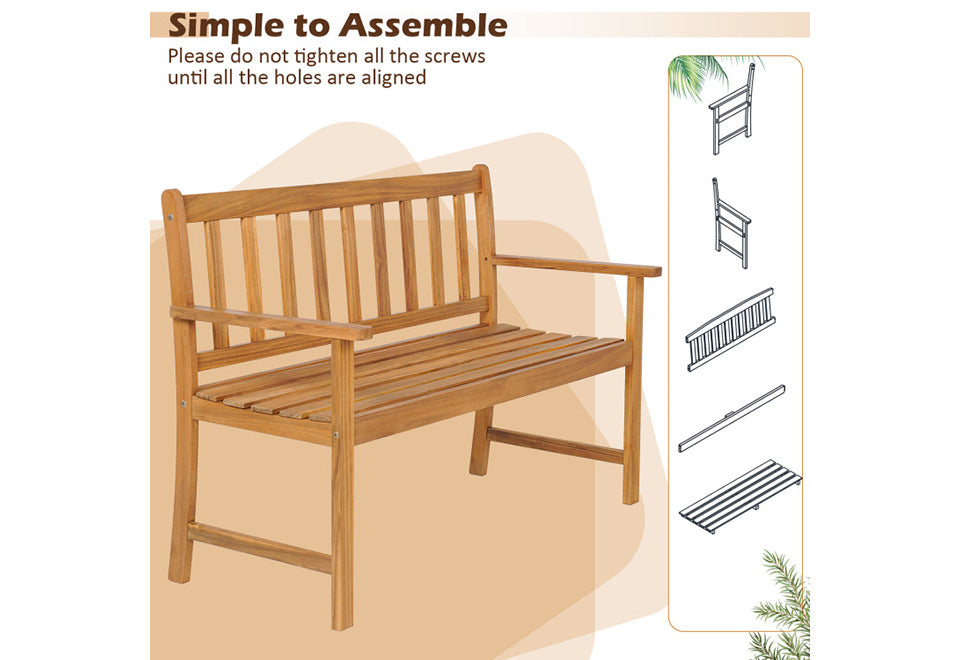 2-Person Outdoor Acacia Wood Bench with Backrest - image 6