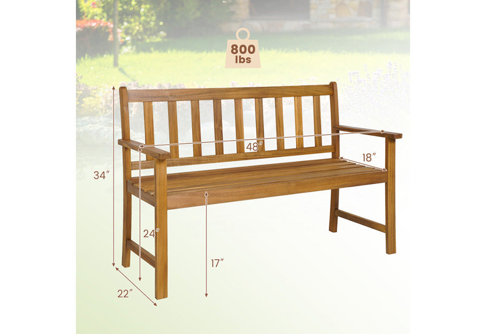 2-Person Outdoor Acacia Wood Bench with Backrest - image 9