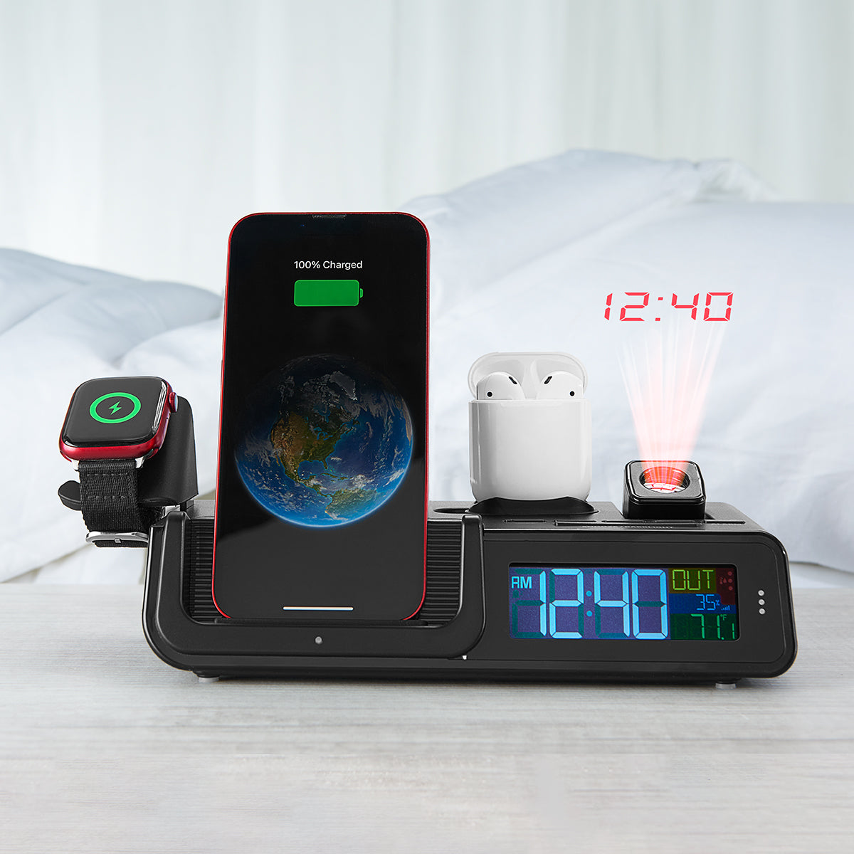 Projection Alarm Clock with Wireless Charging Station