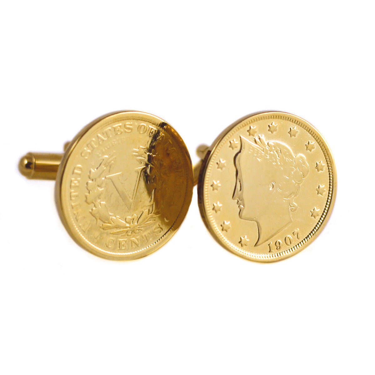 24K Gold-Layered Liberty Head Nickel Cufflinks