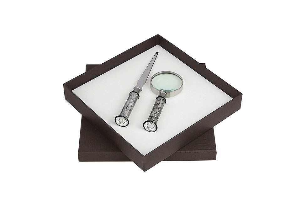 Silver Mercury Dime Letter Opener and Magnifying Glass Gift Set