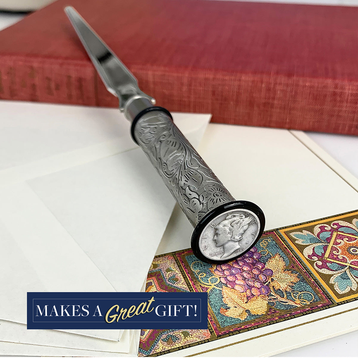 Silver Mercury Dime Letter Opener and Magnifying Glass Gift Set - image 3