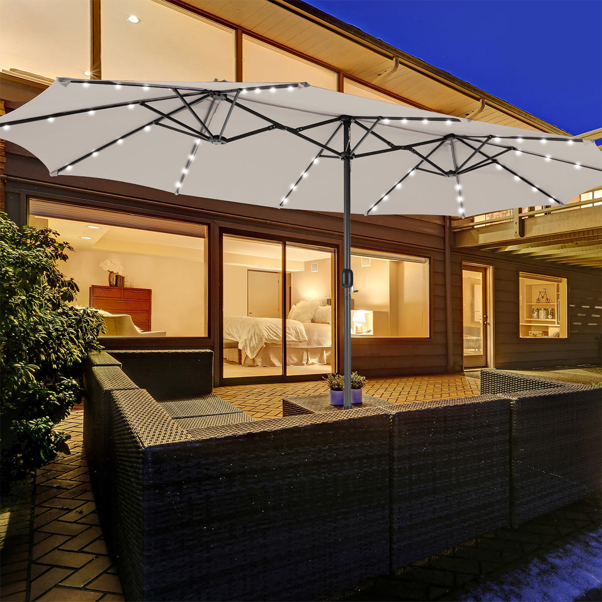 15' Double-Sided Patio Umbrella with Solar Powered LED Lights - image 8