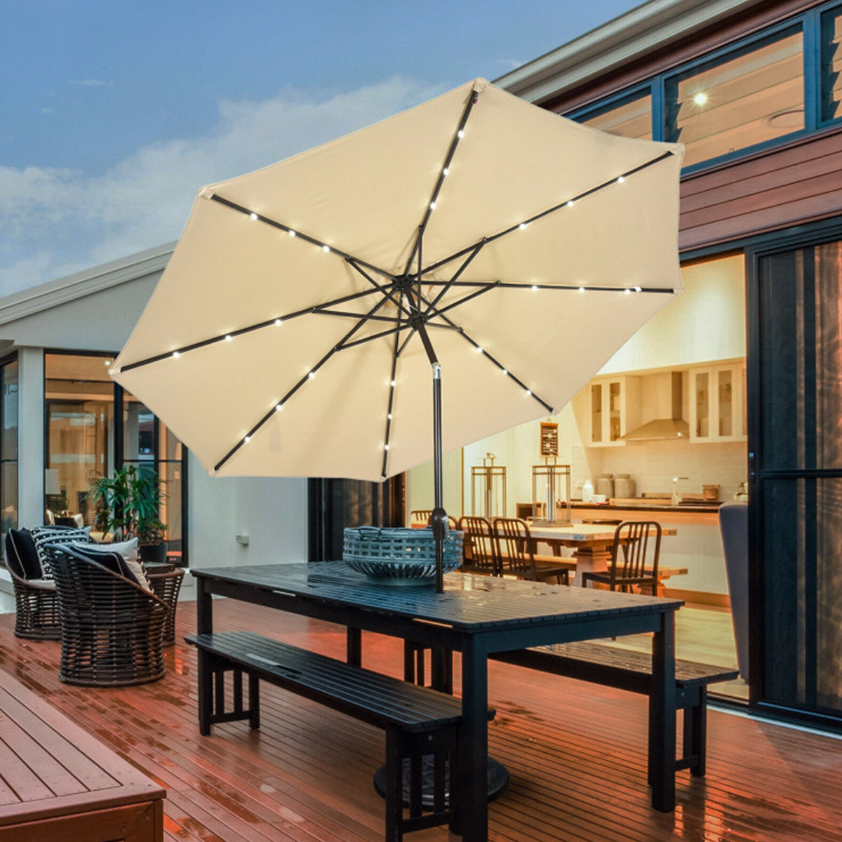 10' Cantilever Patio Umbrella with Solar Powered Lights