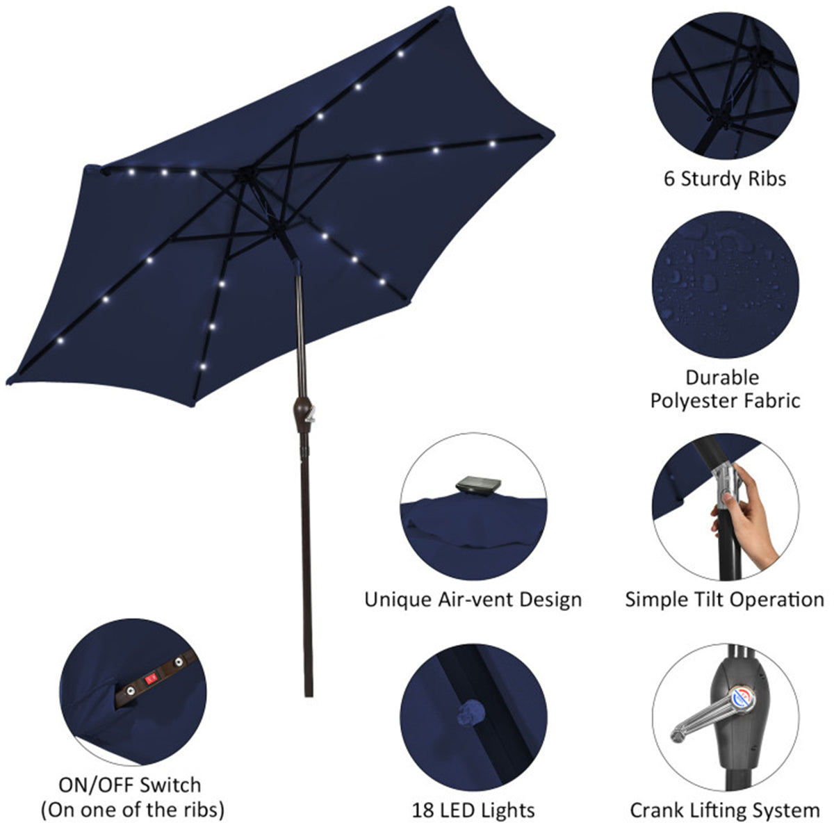 9' Solar LED Lighted Patio Table Umbrella - image 22
