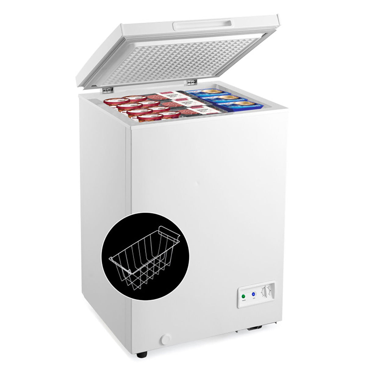 Compact Chest Freezer with Removable Storage Basket