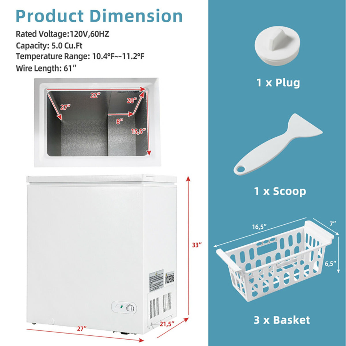 5 Cu. Ft. Chest Freezer with 3 Removable Storage Baskets - image 11