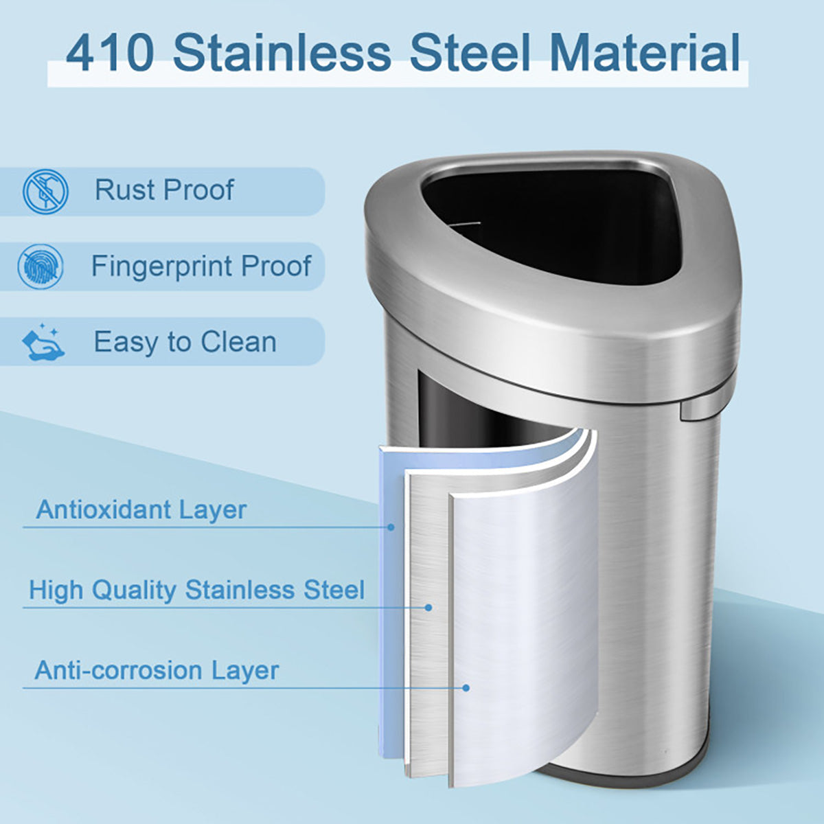 60L Stainless Steel Corner Trash Bin - image 4