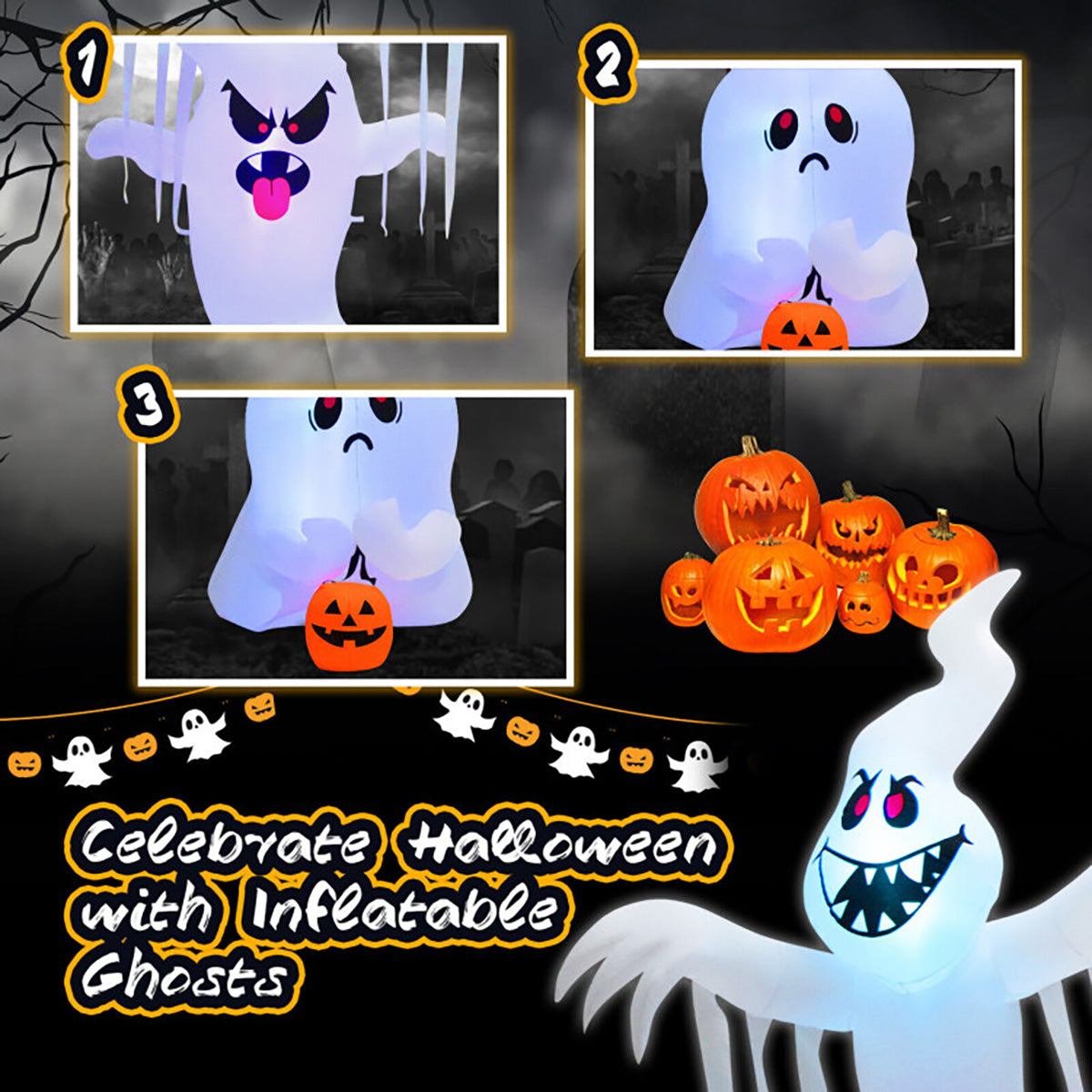 10' Inflatable Halloween Overlapping Ghosts - image 4