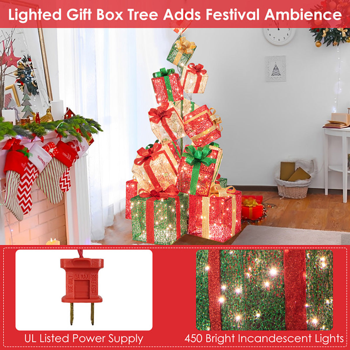 5.6' Pre-Lit Stacked Christmas Gift Box Tower - image 6