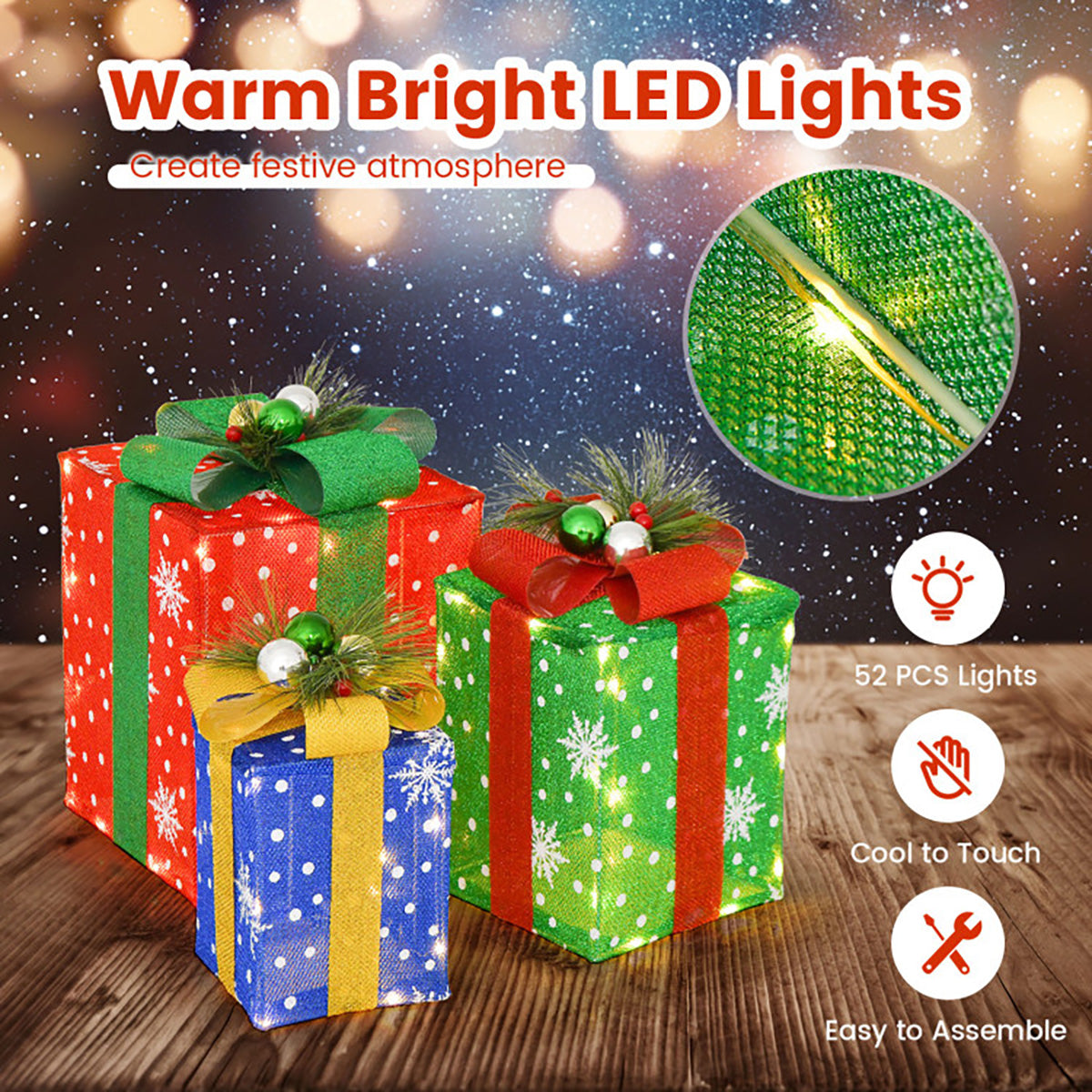 Pre-Lit Multi-Color Christmas Gift Box Decoration (Set of 3) - image 5