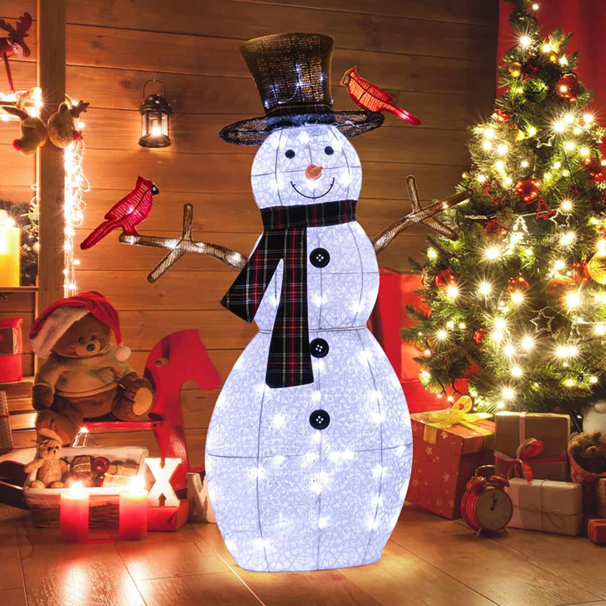 4.2' Pre-Lit Snowman and Cardinal Decoration - image 8