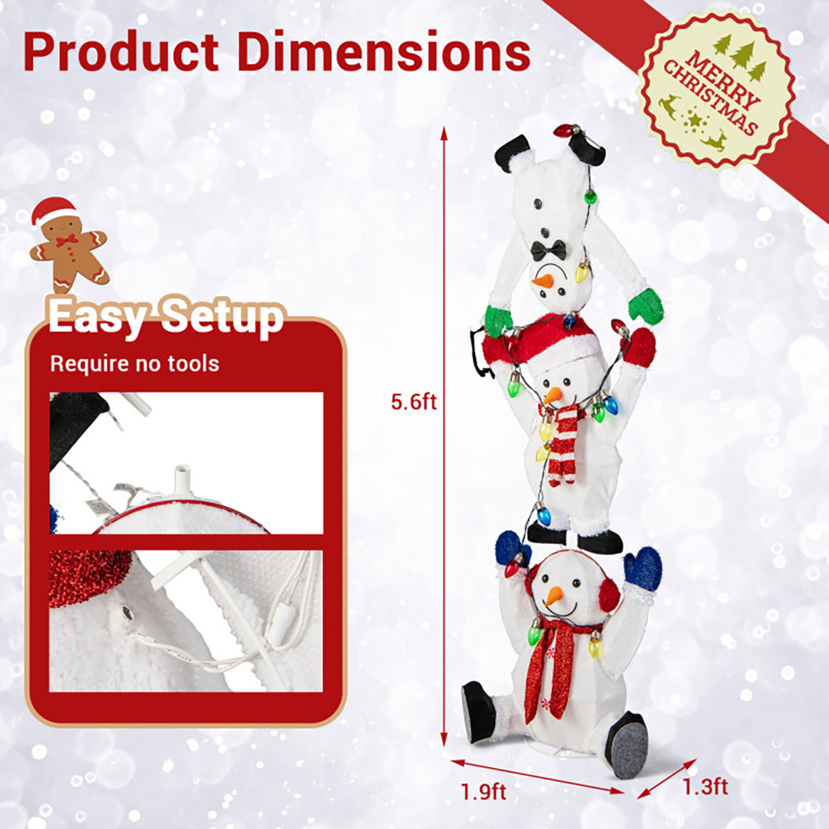 5.6' Pre-Lit Lighted Stacked Snowmen Decoration - image 10