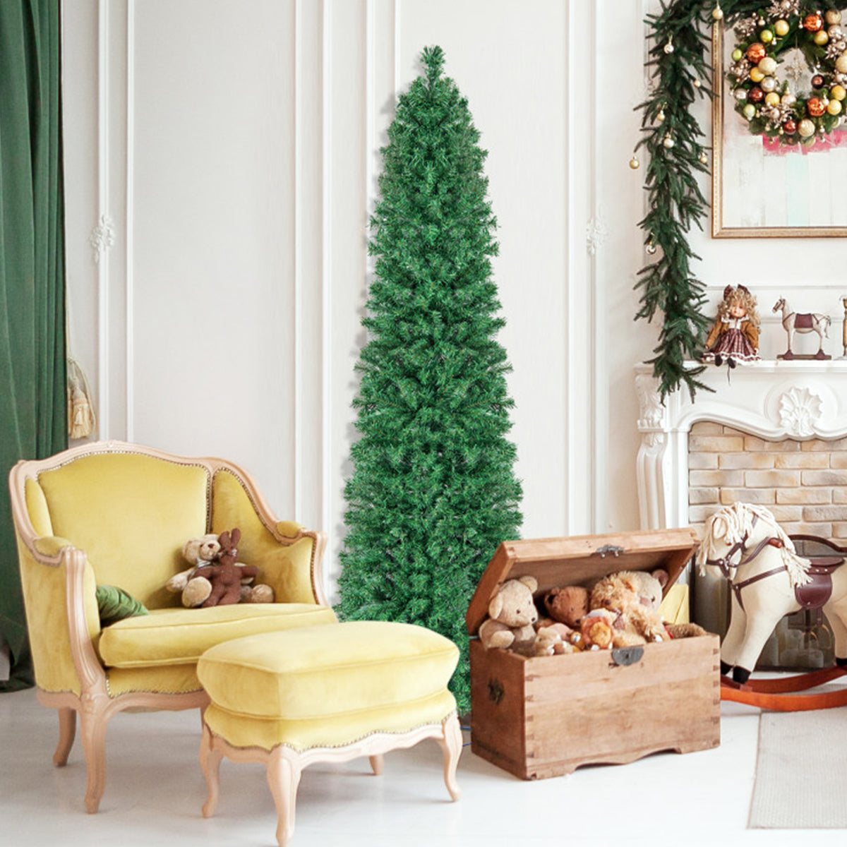 7' Pre-lit Artificial Pencil Christmas Tree with Fiber Optics
