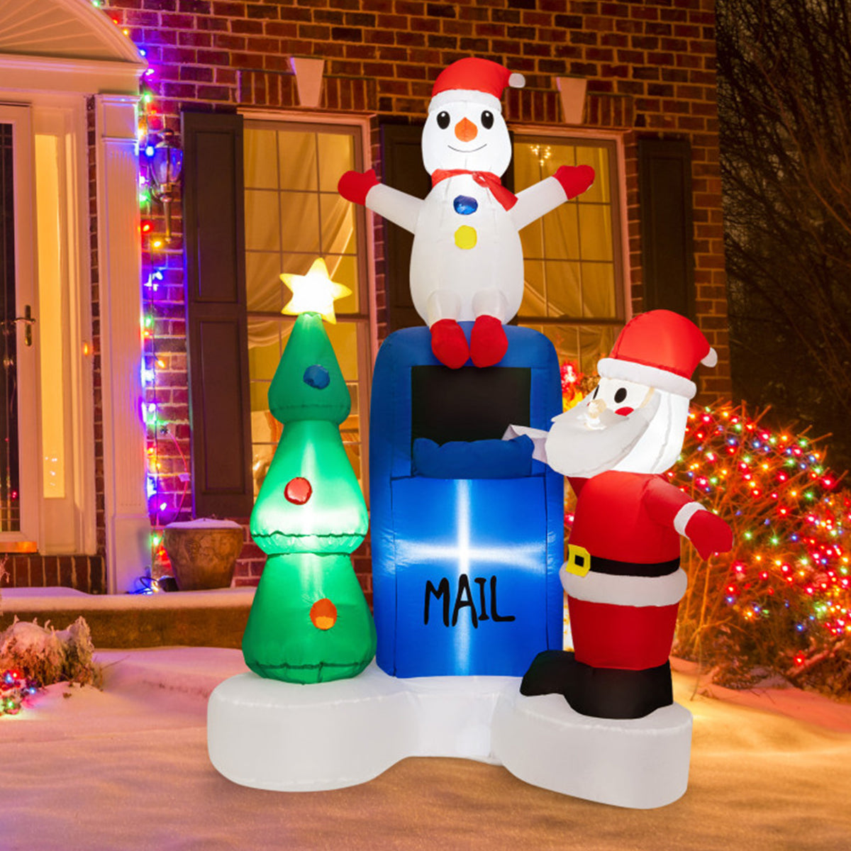 6' Inflatable Christmas Mailbox Santa and Snowman