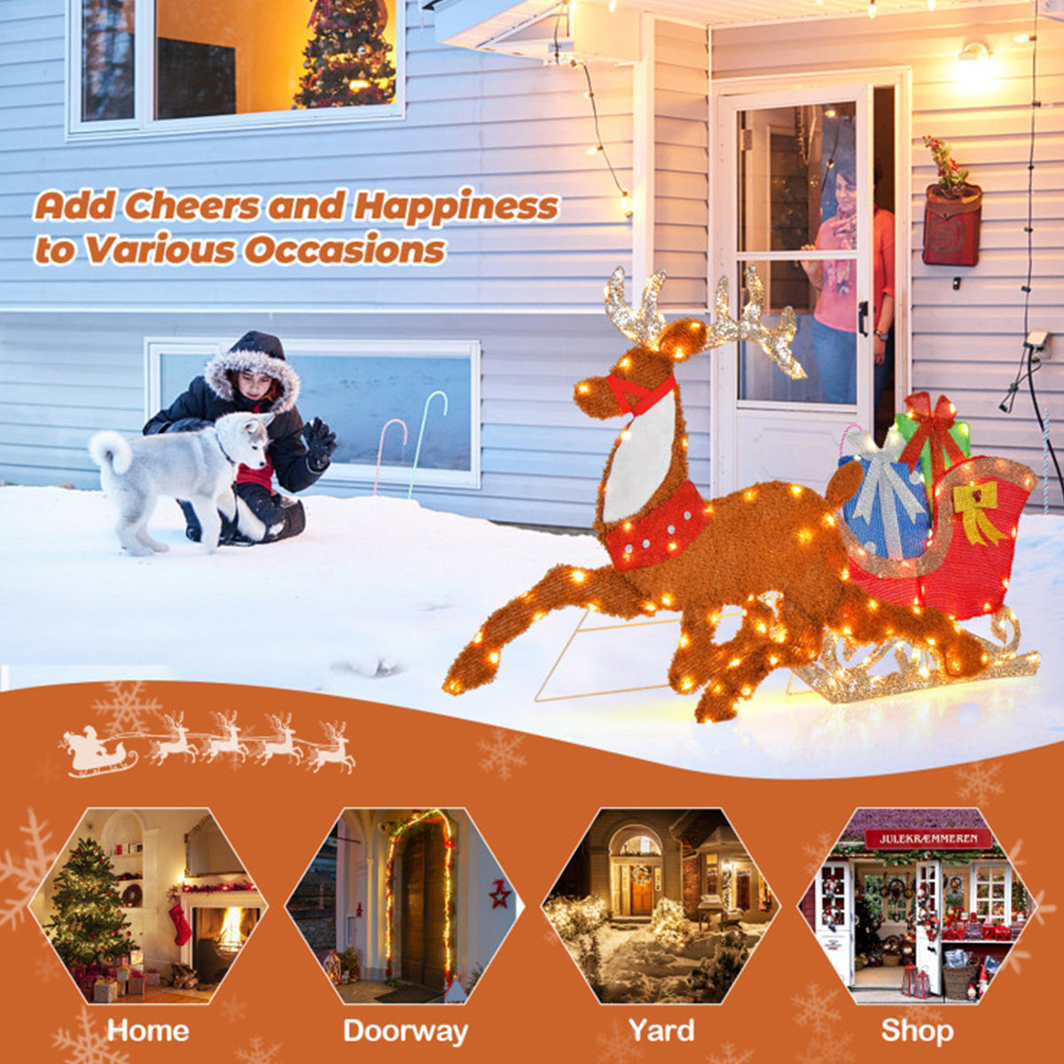 2D Pre-Lit Christmas Reindeer and Sleigh Decoration - image 4