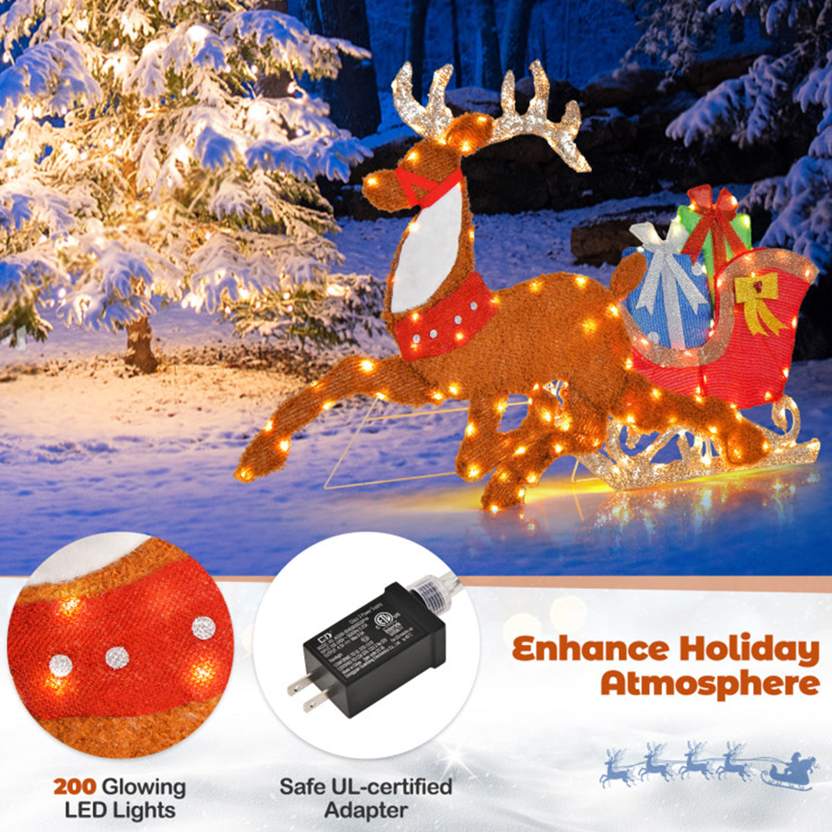 2D Pre-Lit Christmas Reindeer and Sleigh Decoration - image 5