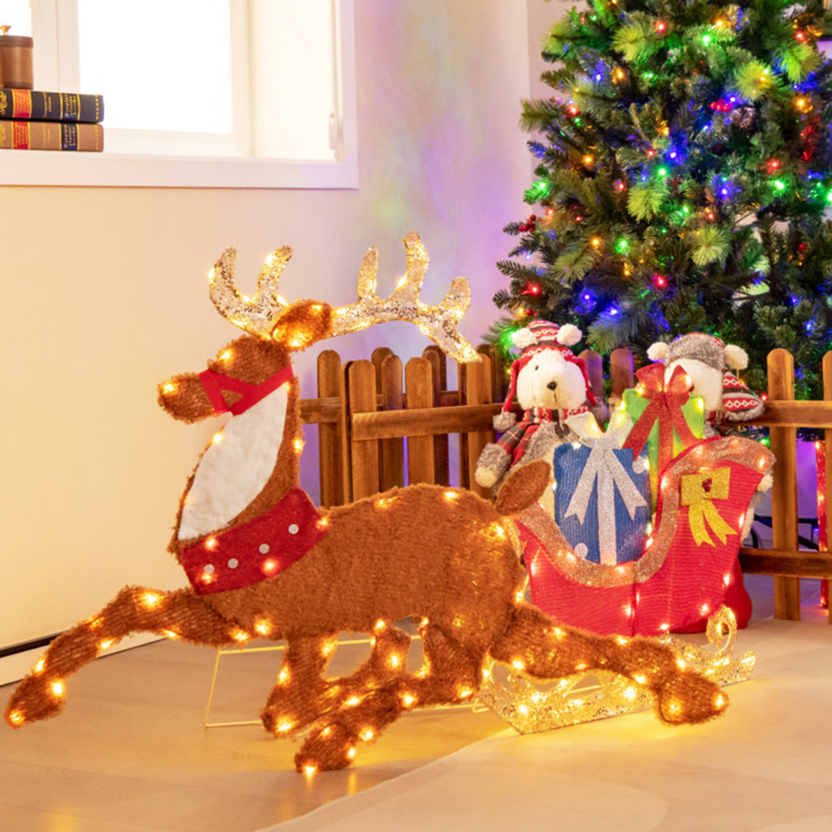 2D Pre-Lit Christmas Reindeer and Sleigh Decoration - image 9