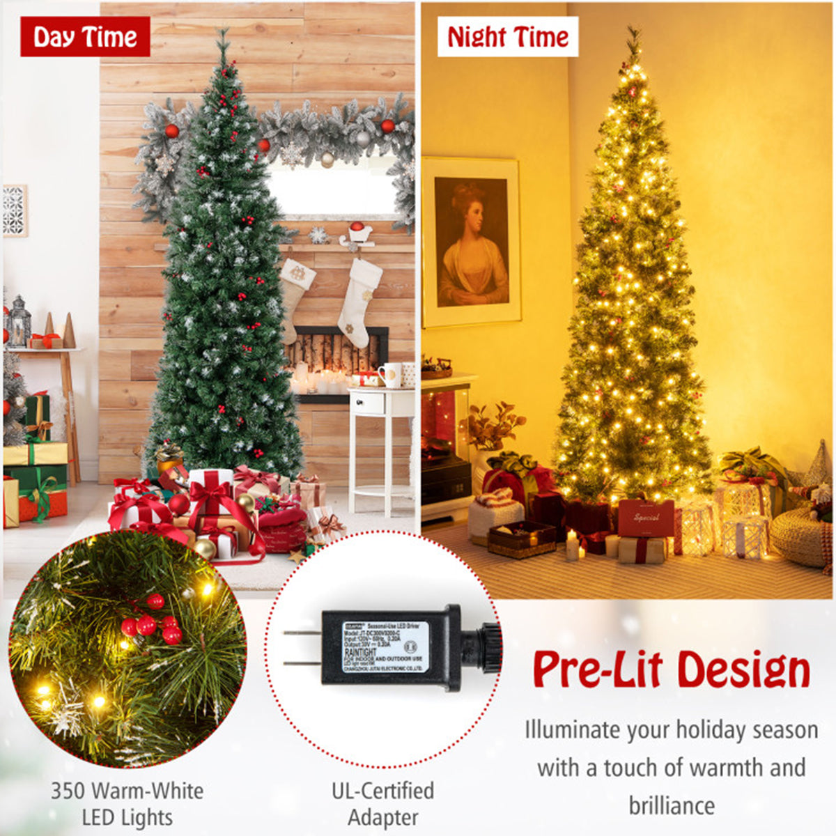 Pre-Lit Artificial Hinged Pencil Christmas Tree - image 5