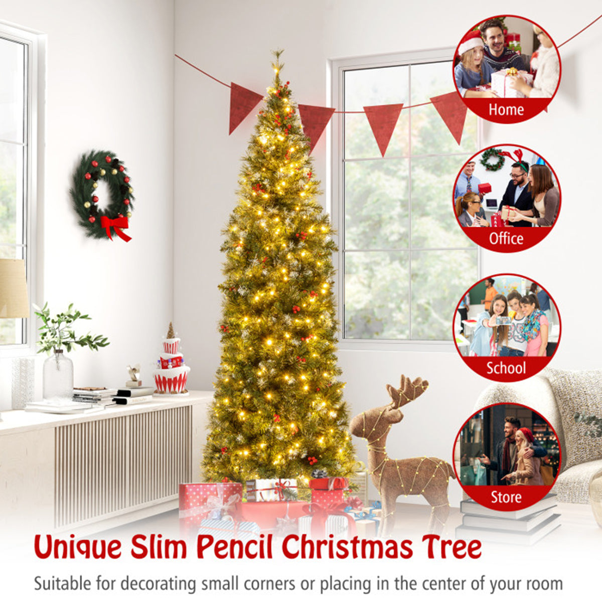 Pre-Lit Artificial Hinged Pencil Christmas Tree - image 4
