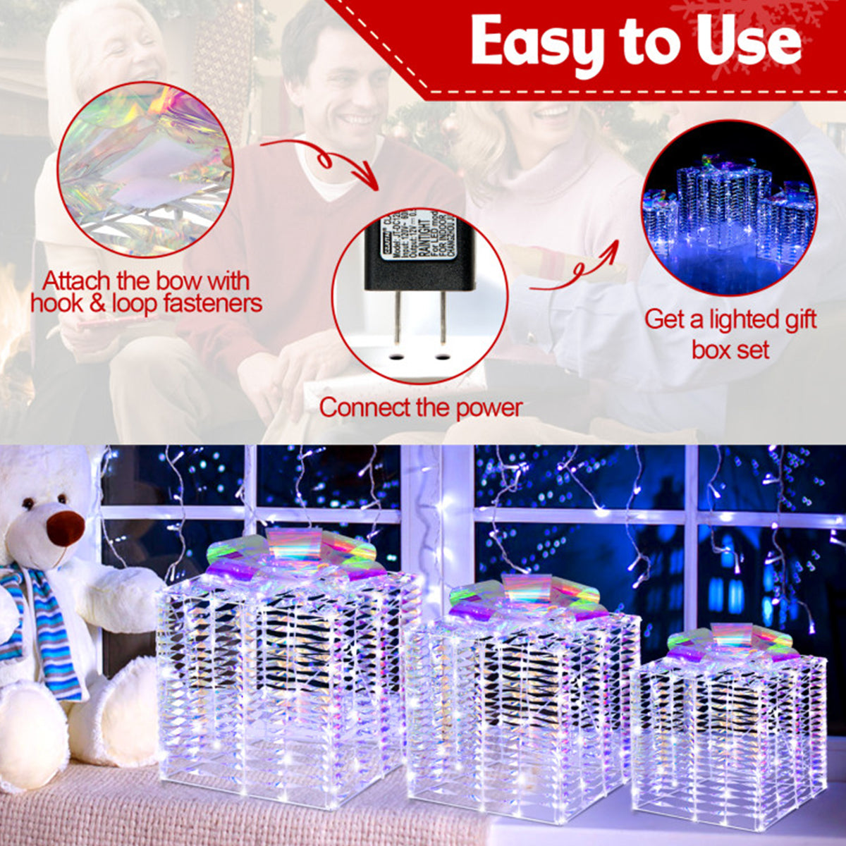 Iridescent Pre-Lit Christmas Gift Box Decoration (Set of 3) - image 3