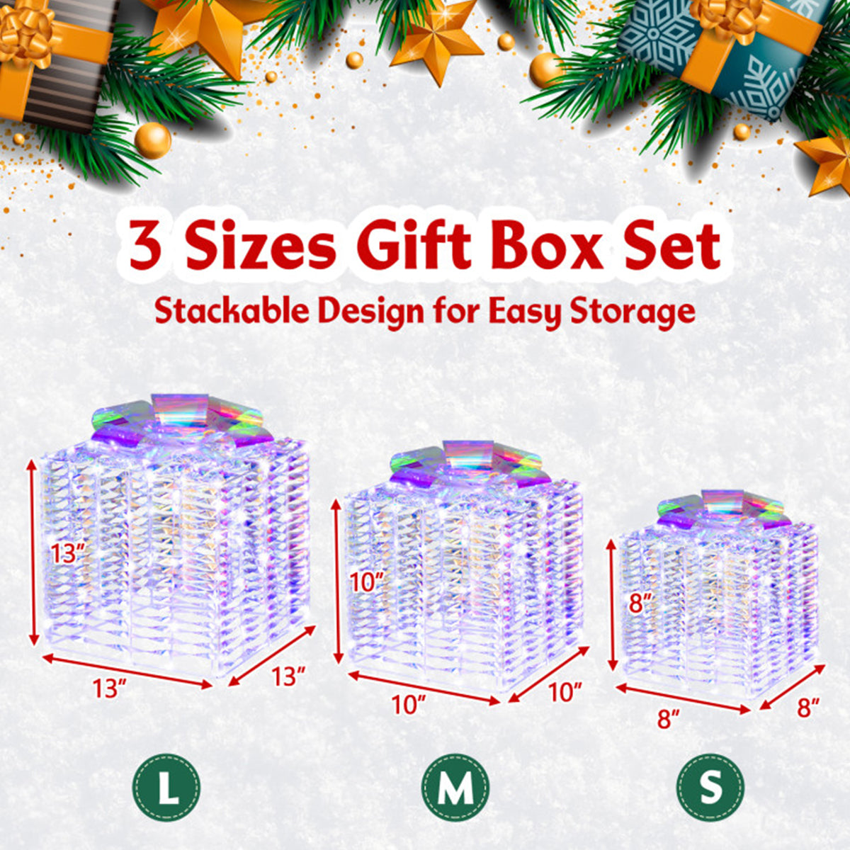 Iridescent Pre-Lit Christmas Gift Box Decoration (Set of 3) - image 7