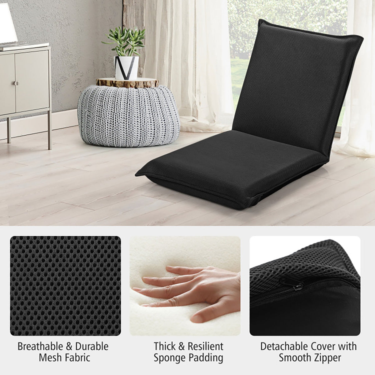 Adjustable 6-Position Folding Floor Chair - image 5