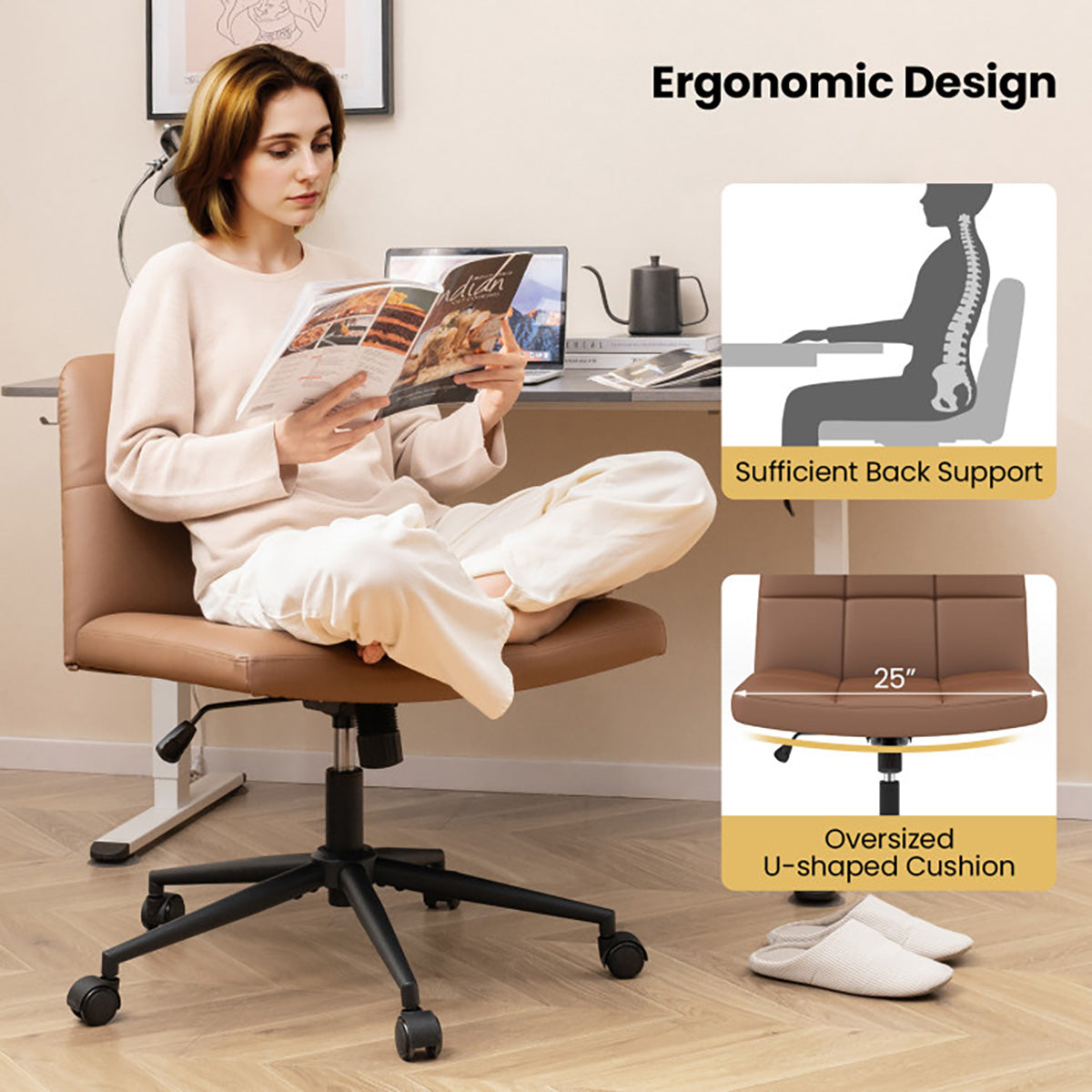 Height-Adjustable Armless Desk Chair with Wheels - image 15