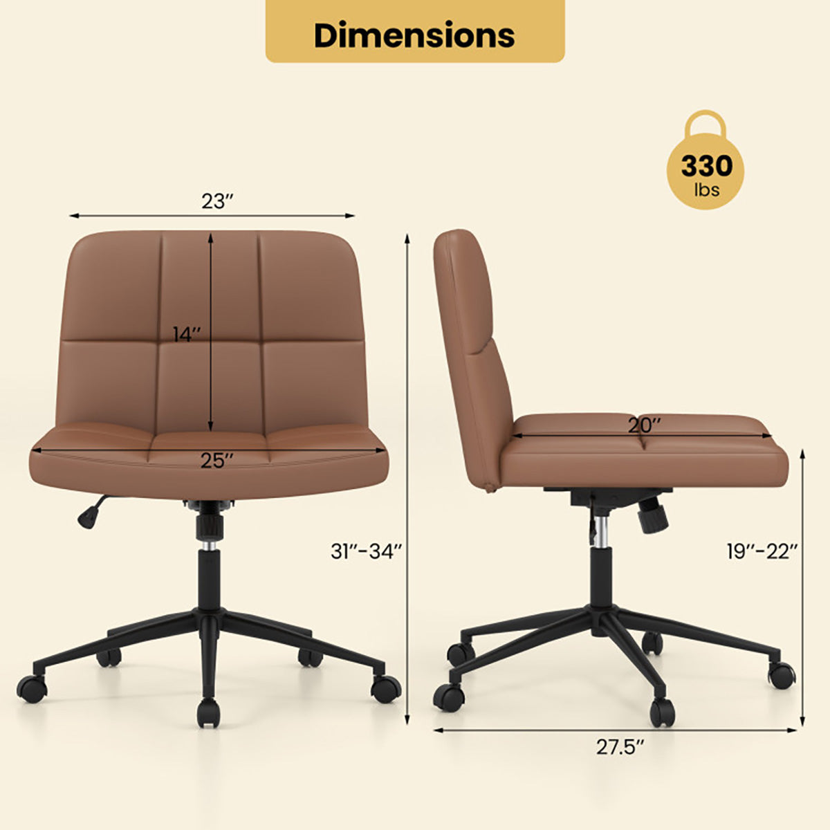 Height-Adjustable Armless Desk Chair with Wheels - image 17