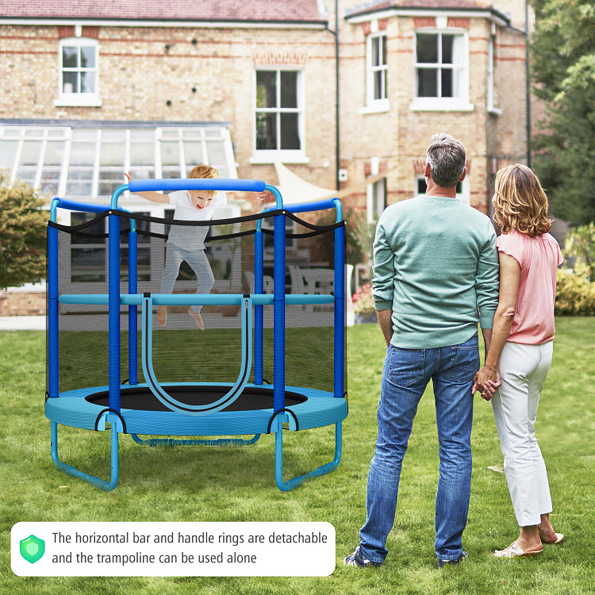 5' Kids 3-in-1 Game Trampoline with Enclosure Net Spring Pad - image 4
