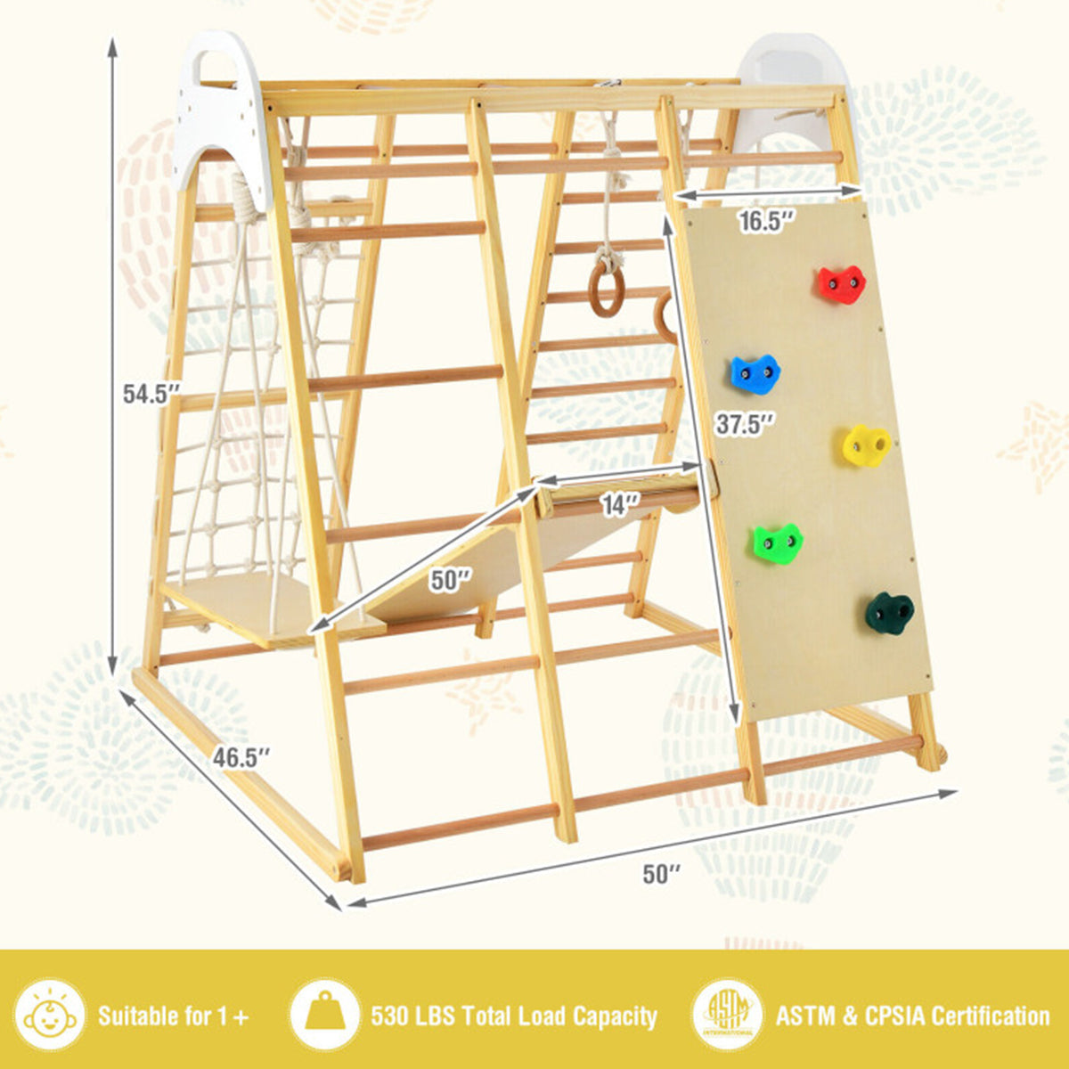 8-in-1 Wooden Jungle Gym Playset with Slide and Monkey Bars - image 3