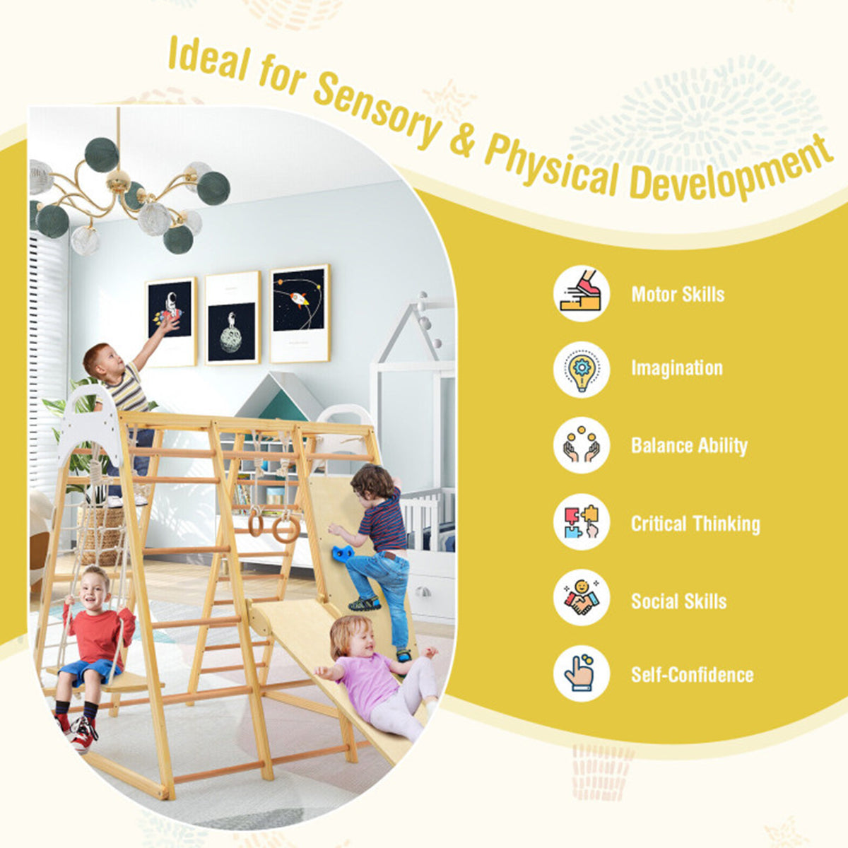8-in-1 Wooden Jungle Gym Playset with Slide and Monkey Bars - image 5