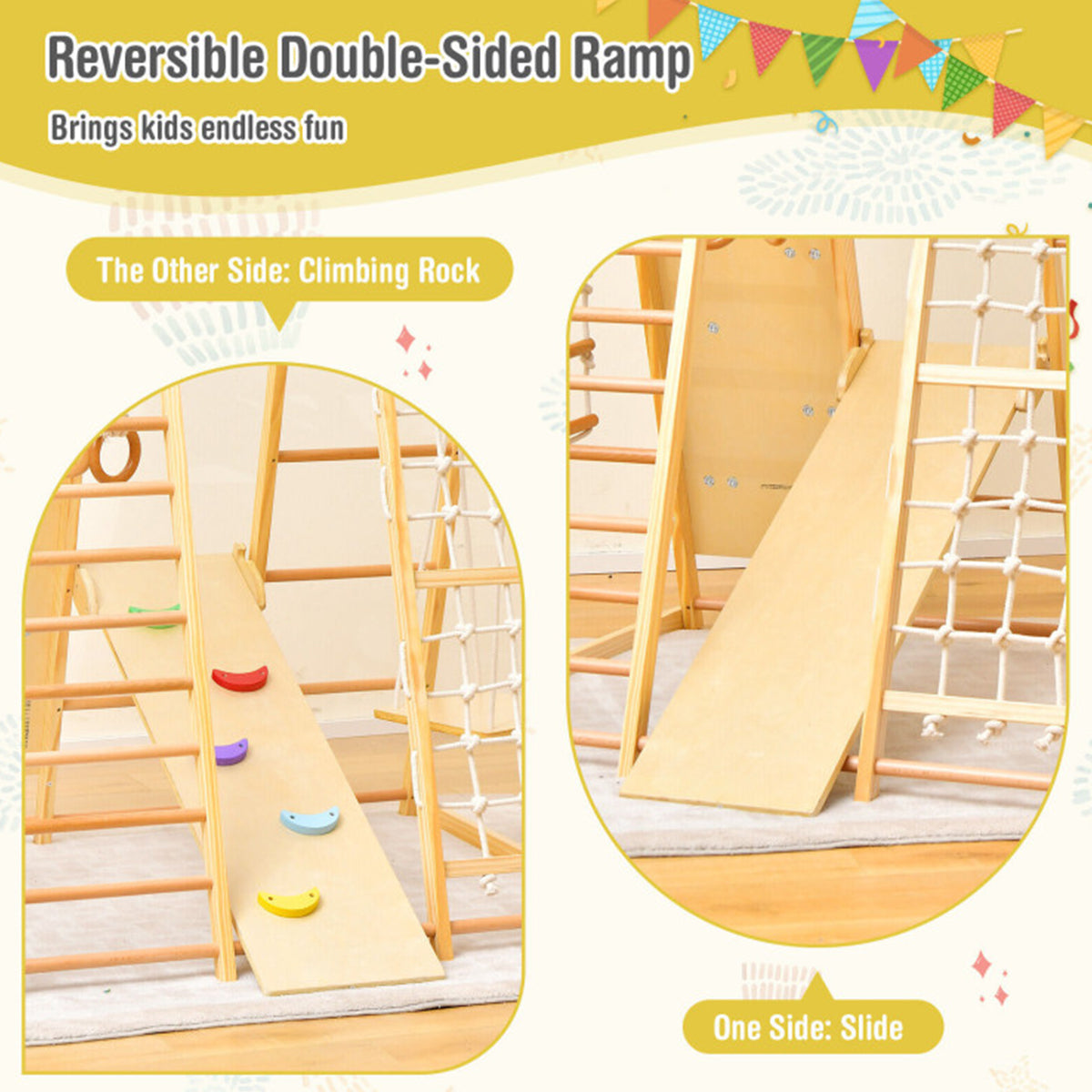 8-in-1 Wooden Jungle Gym Playset with Slide and Monkey Bars - image 6