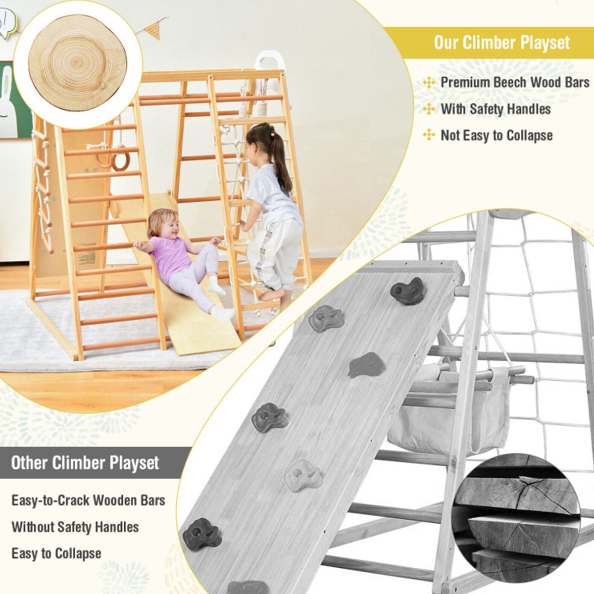 8-in-1 Wooden Jungle Gym Playset with Slide and Monkey Bars - image 7