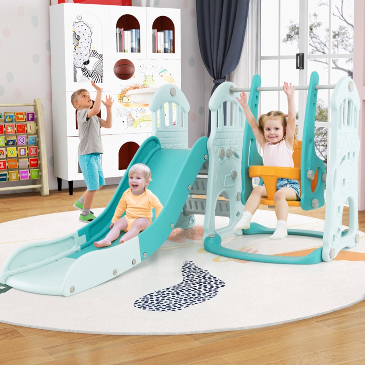 3-in-1 Toddler Slide and Swing Set with Basketball Hoop - image 10
