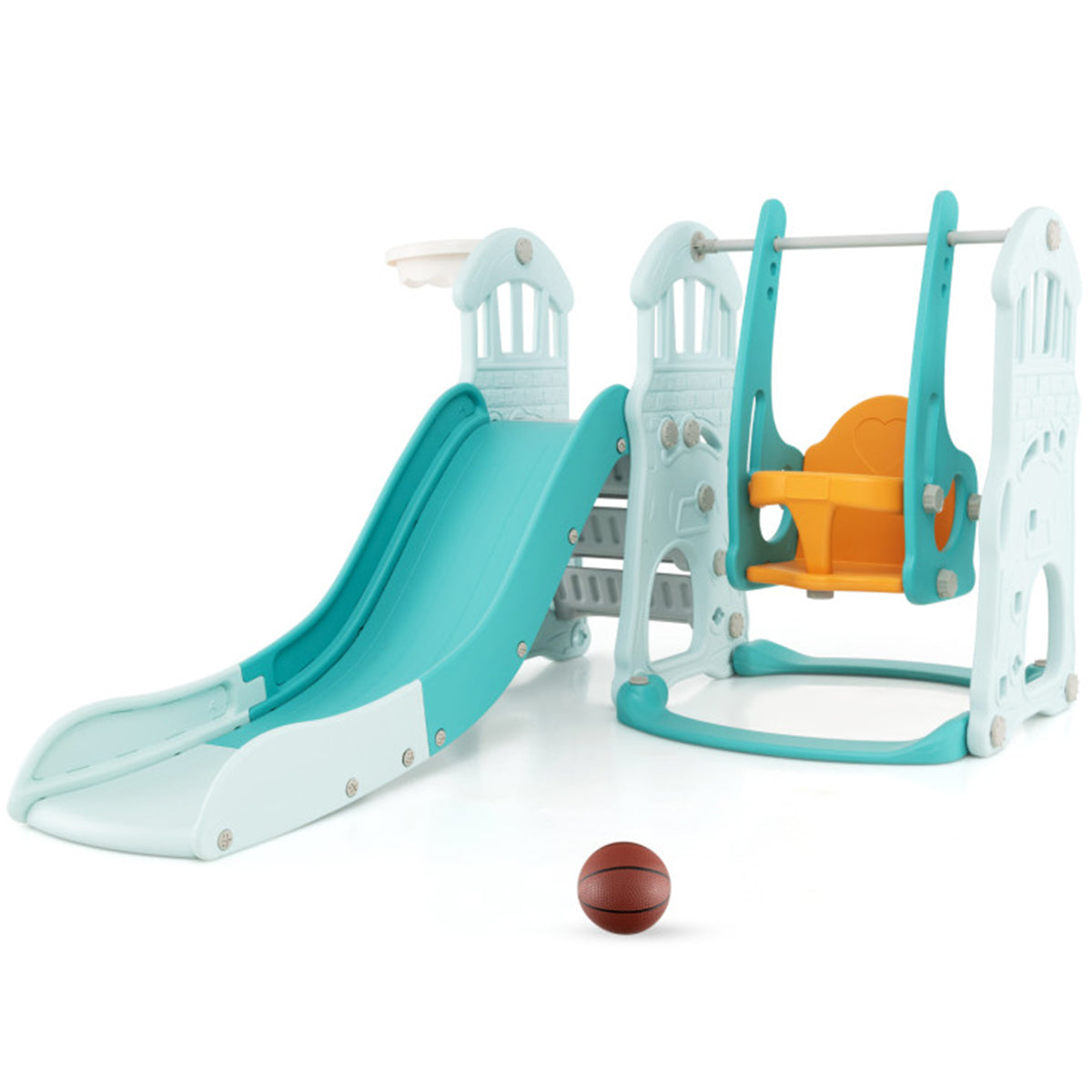 3-in-1 Toddler Slide and Swing Set with Basketball Hoop - image 2
