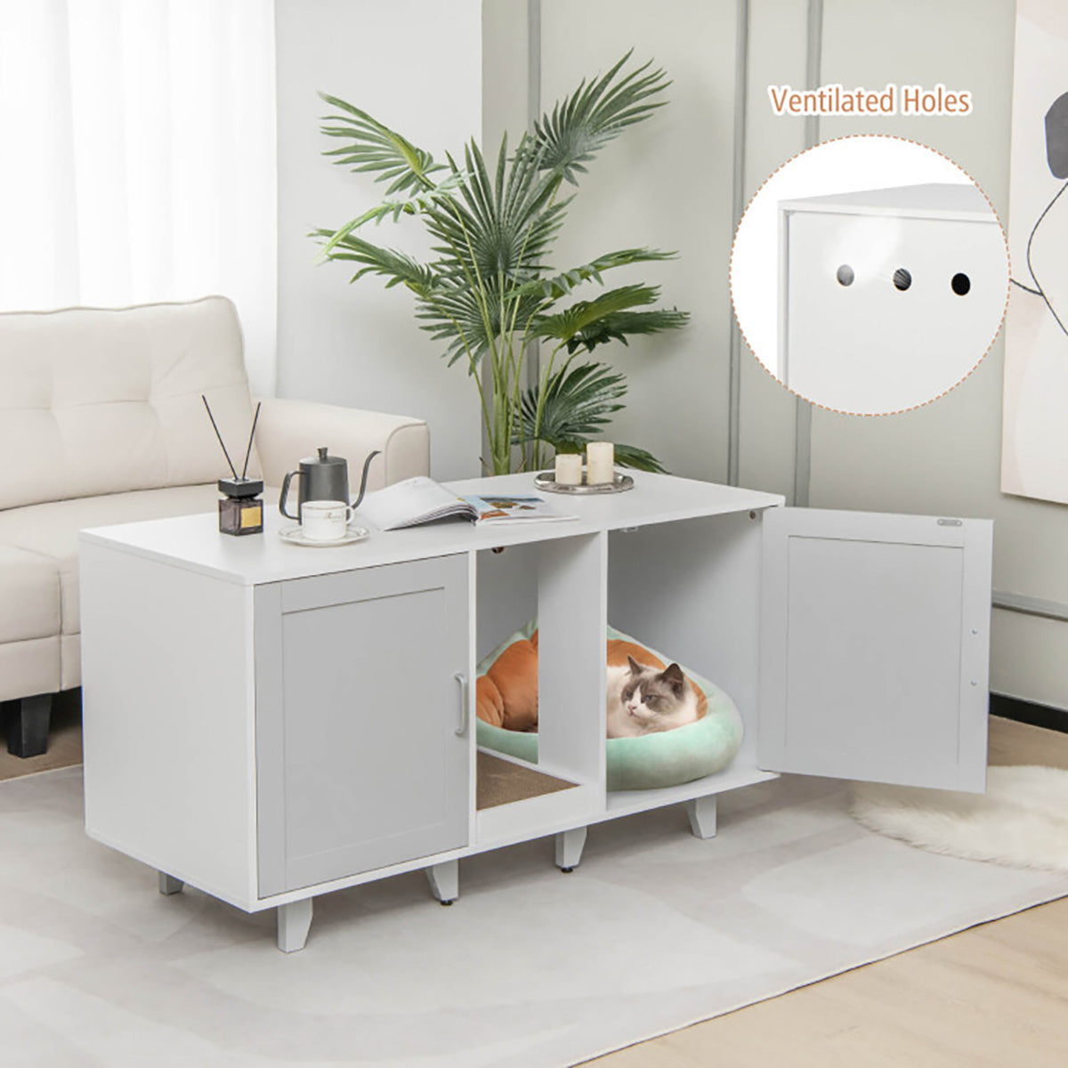 Cat Litter Box Enclosure with Scratching Board - image 23