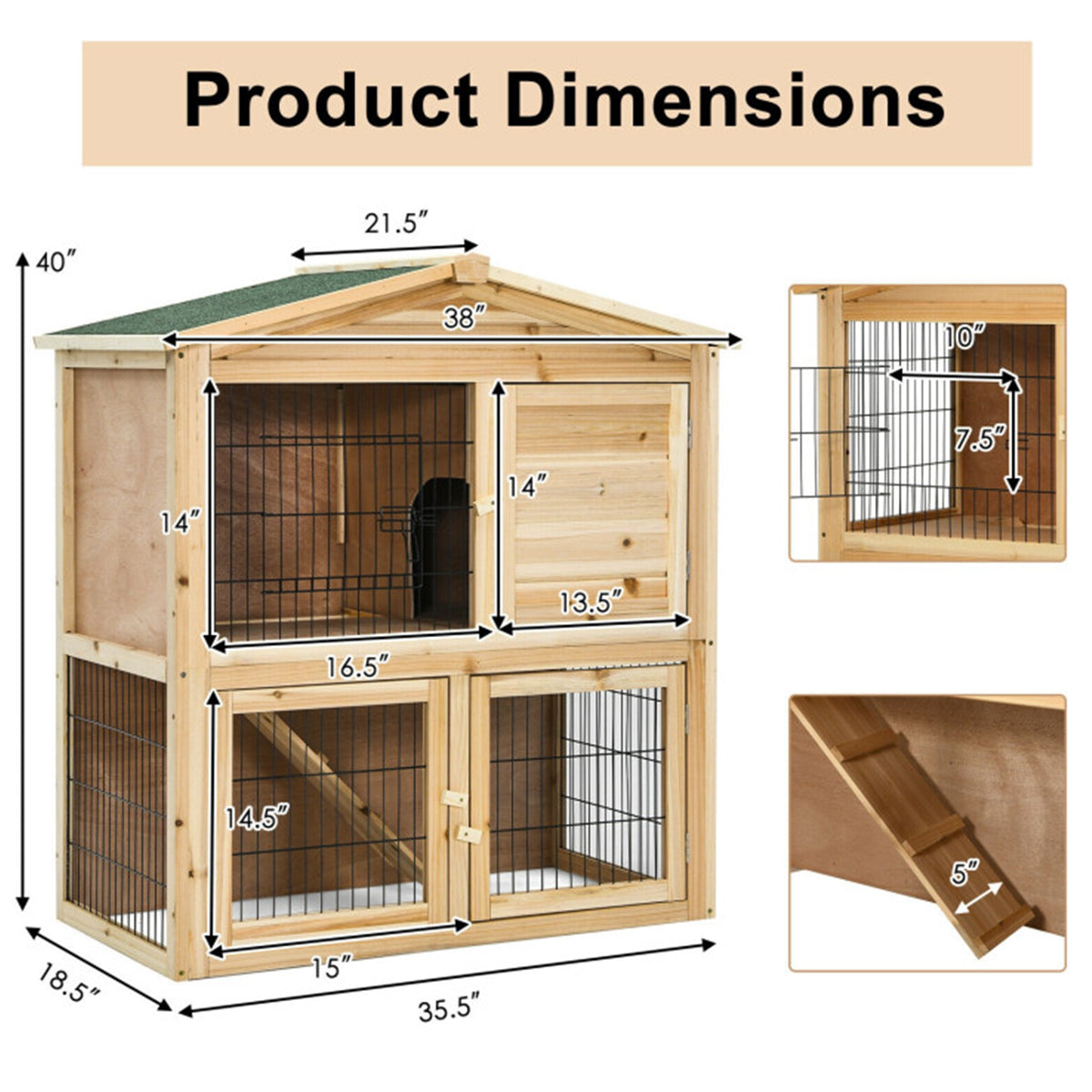 35'' Wooden Chicken Coop with Ramp - image 9