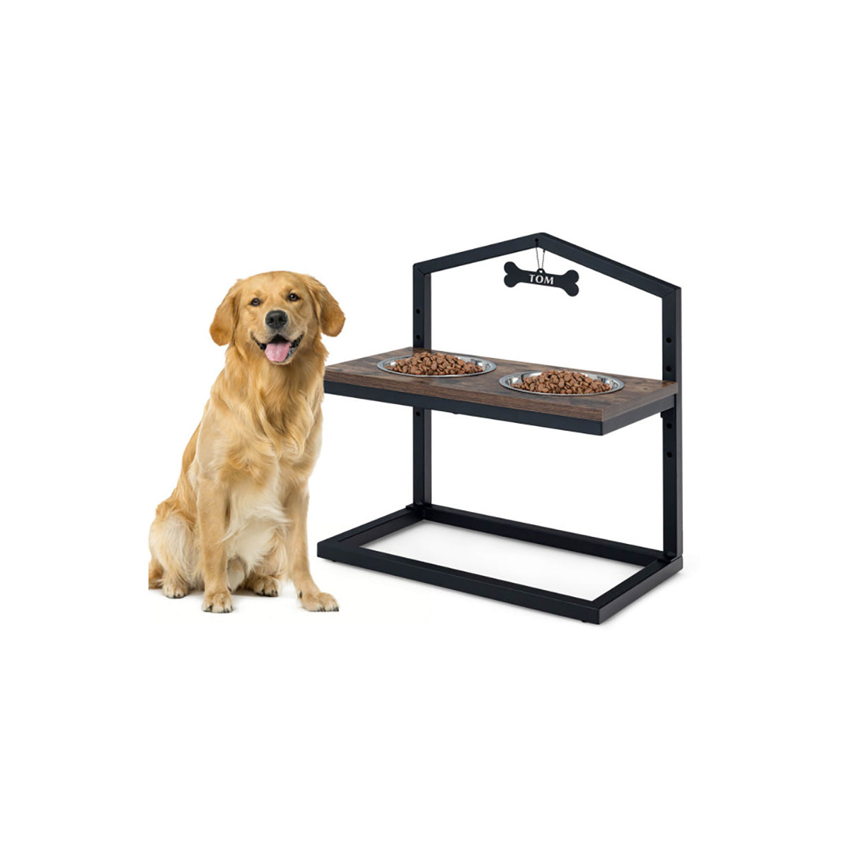 Adjustable Raised Pet Feeder with Stainless Steel Bowls - image 2